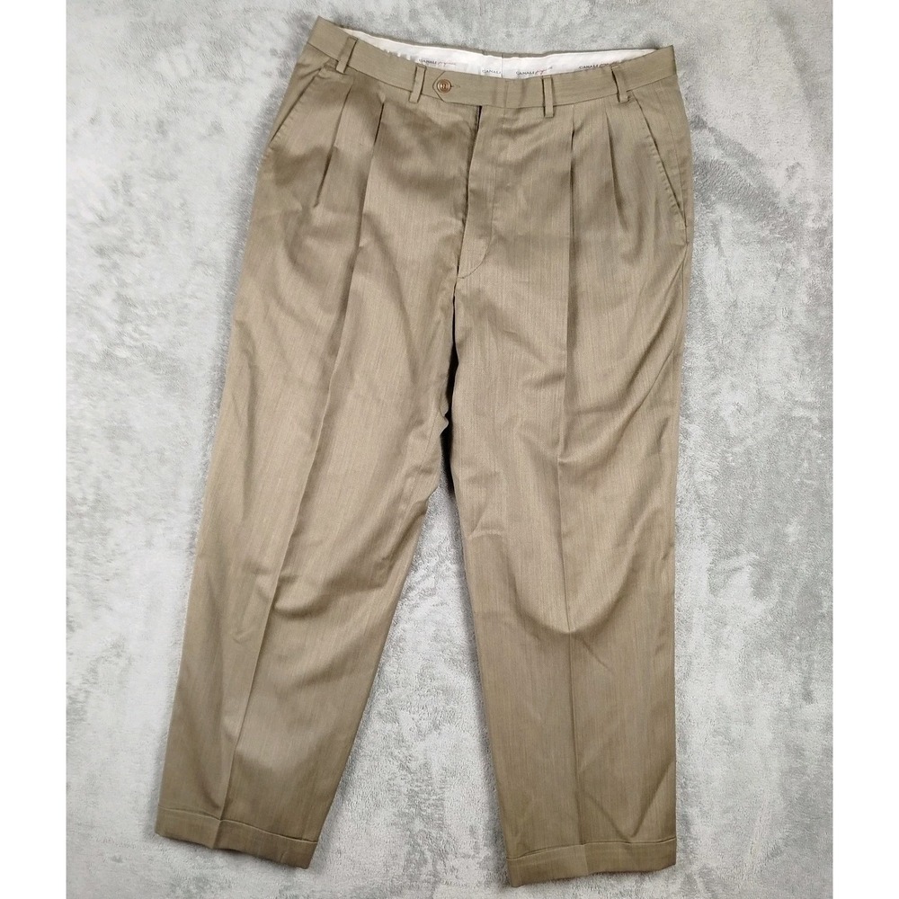 Canali Proposta‎ Pants Mens 36/52 Tan Wool Pleated Dress Trousers Made Italy